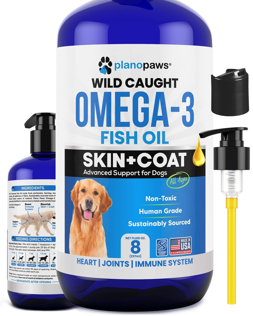 Omega 3 ulei de pește pentru câini - mai bine decât ulei de somon - Câine supliment de ulei de pește pentru a reduce vărsarea și mâncărime - Suporturi articulații, creier, și sănătatea inimii - Suplimentul pielii și haine - ulei de pește lichid