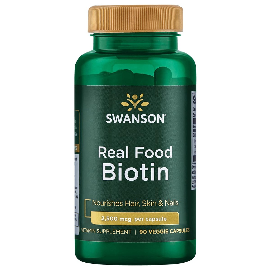 Swanson Real Food Biotin Vitamina B-7 Hair Piele unghie Metabolism Sanatate de la Organic Hummingbird Tree Extract Vegan Gluten-GMO gratuit B7 5000 mcg 90 Capsule vegetale (Caps)