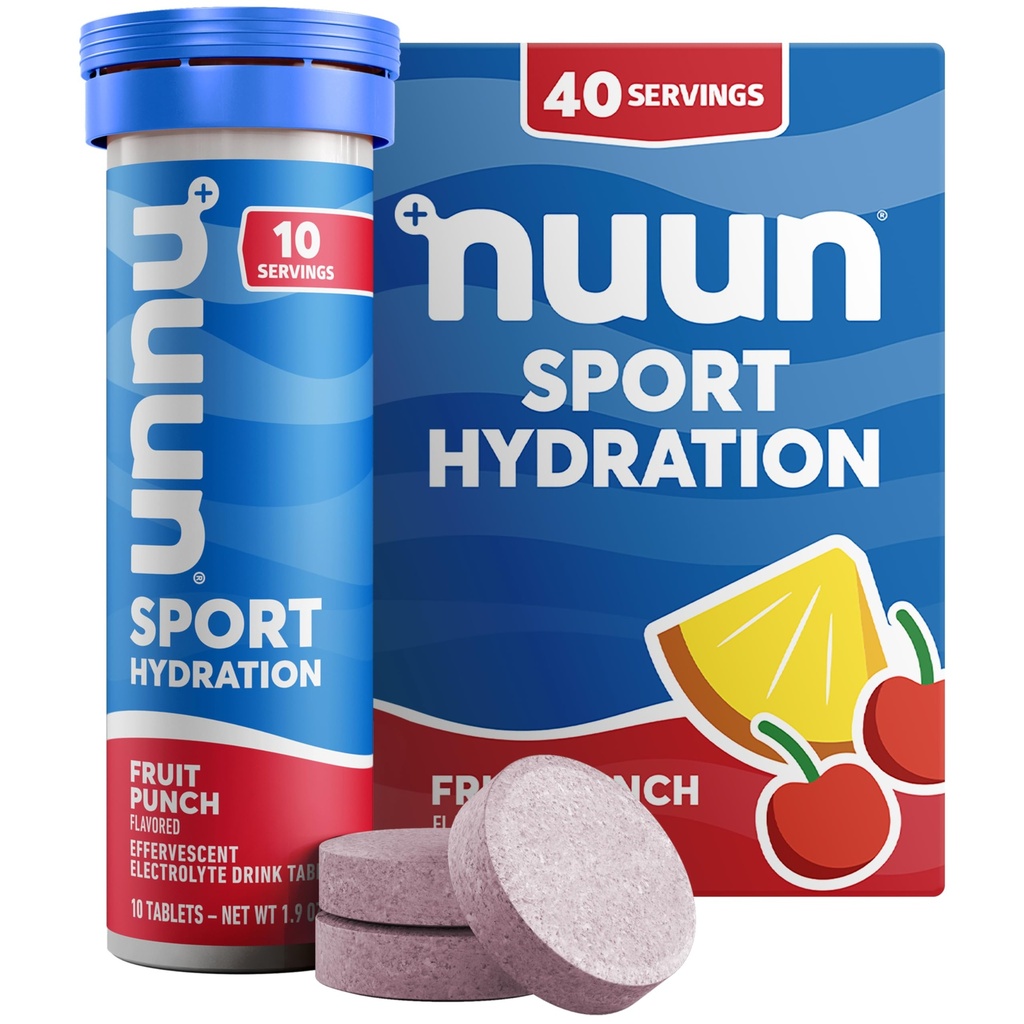 Nuun Sport Electrolit Tablete cu magneziu, calciu, potasiu, clorură & sodiu, gluten Free & Vegan, Punch de fructe, 4 Pachet (40 Serviri Total)
