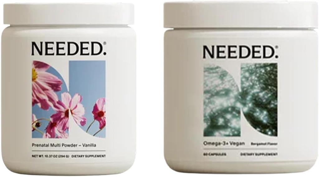 Nevoie. Vanilie Prenatal Multivitamine pulbere & Vegan Omega-3 DHA+EPA Bundle 