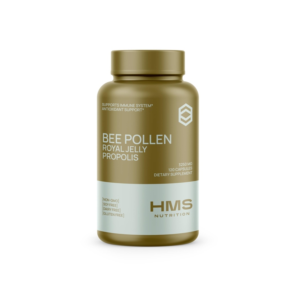 Premium Bee Polen Daily Dietary Supliment - Include Propolis & Royal Jelly - 3250 mg Non-GMO, 120 Capsule vegetariene - 30 zile de aprovizionare