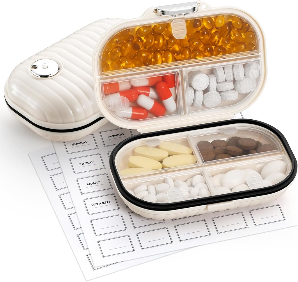 Zannaki Pill Case portabile mici săptămânal de călătorie Pilula Organizator, Drăguț dovezi de umiditate Pastile de cutie pentru pungi de buzunar, Daily Mini Pocket Pharmacy Medicine Container pentru vitamina, ulei de pește, supliment