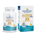 Naturale nordice Omega 2X Ultimate cu vitamina D3, Aroma de lamaie - 60 Geluri moi - 2150 mg Omega-3 + 1000 UI D3 - EPA & DHA - Brain, Heart, & Immune Health - 30 Servings