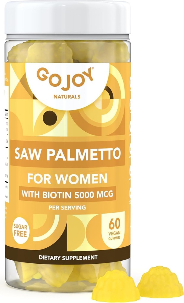 Saw Palmetto Gummies - 500mg Saw Palmetto pentru femei cu 5000mcg Biotin & 10mg Zinc - Non-GMO, Zahăr, Gluten & Soy-Free, Vegan - 3rd-Party Lab testat, 30-Day Supply, 60 Chewable Gummies