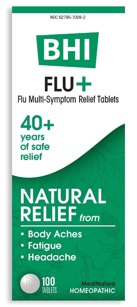BHI Flu + Rece Multi-Simptom Relief Natural sigur non-Drowsy Remedie 11 Ingrediente active homeopatice vizate pentru dureri de corp, oboseală, frisoane și dureri de cap - 100 comprimate