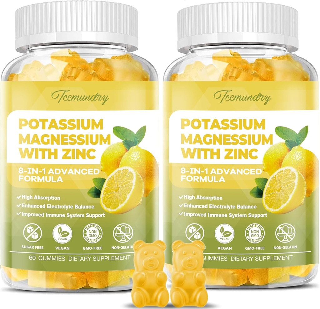 Gume suplimentare de potasiu pentru adulţi: Citrat de potasiu 99 mg - Supliment de magneziu de potasiu pentru muşchi, Electrolit, Energie