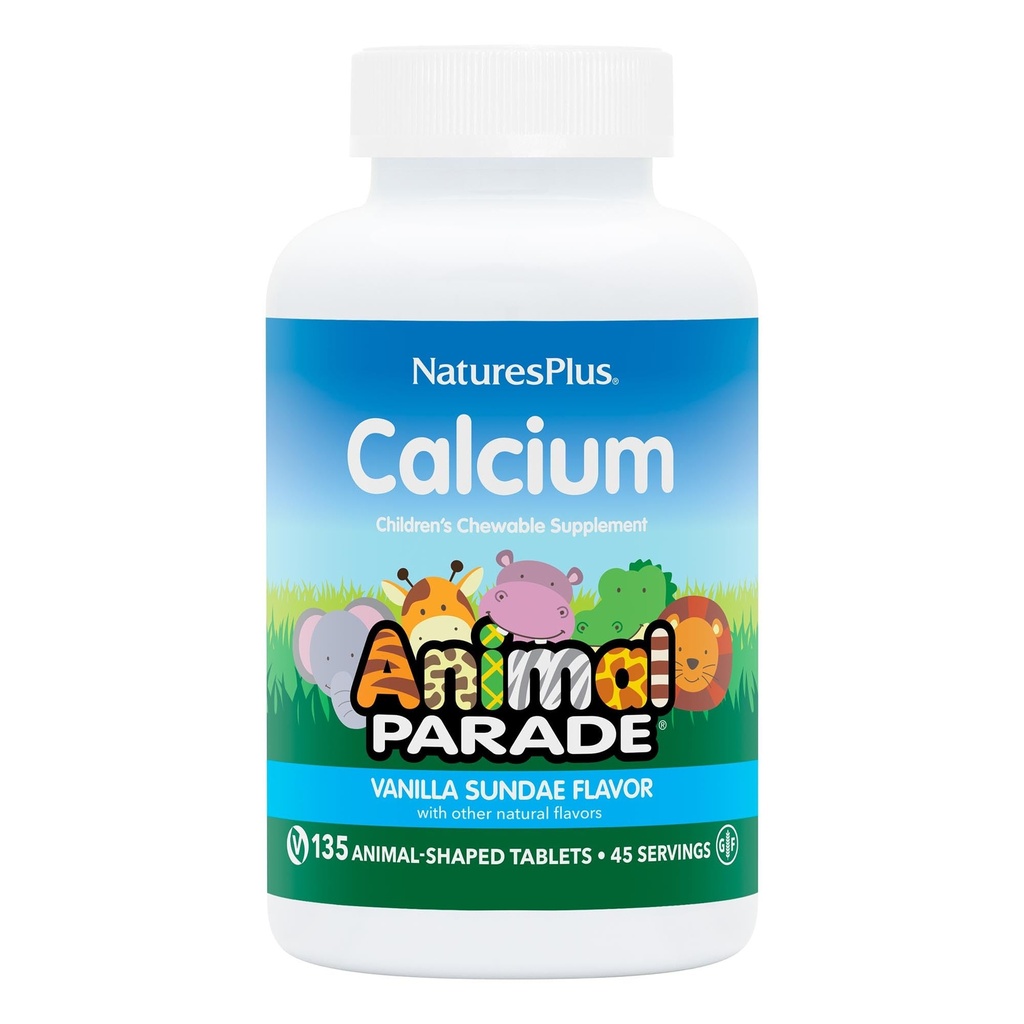 NaturasPlus Animal Parade Calciu, Vanilie Sundae Aromă - 90 Animal-Shape comprimate masticabile - Promovează oase sănătoase - Vegan, Gluten gratuit - 90 Total serviri