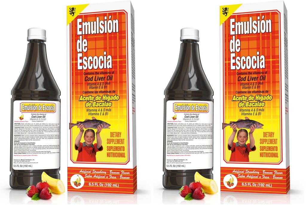 EMULSION DE ECOCIA Strawberry/Banana 6.5 Oz. Cod Ulei de ficat (Pachet de 2)