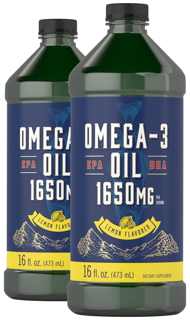 Carlyle Omega 3 Fish Oil Liquid 1650mg | 32 fl oz (2 x 16 fl oz Bottles) | Lemon Flavor | Non-GMO & Gluten Free Supplement