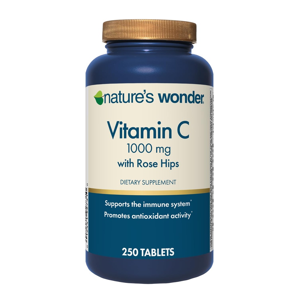 Natura Wonder Vitamina C 1000 mg cu Rose Hips tablete pentru sănătate imună, 250 Serviri, 250 conta