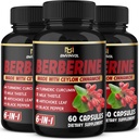 (3 Pachete) Berberine Supliment Plus Ceylon Scorțișoară, Lapte Thistle, Turmeric, Artichoke Leaf, Negru Peppe - 6 Luna de aprovizionare - 180 capsule Total