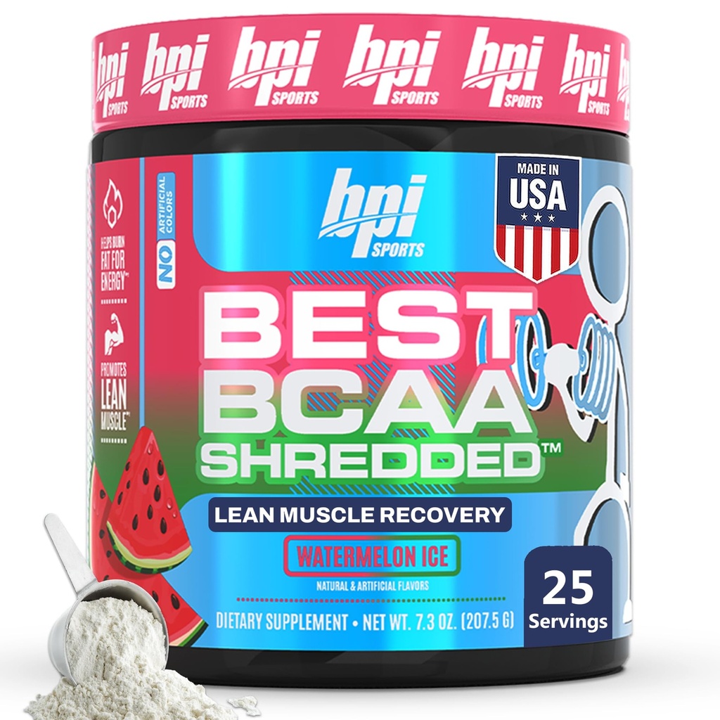 BPI Sport Cel mai bun BCAA Shreded - Cafeina gratuit de recuperare termogenice băutură, Lean musculare Clădire BCAA pulbere pentru femei și bărbați, Preworkout BCAAs Aminoacizi Drink-Pepene verde ICE - 25 Serviri