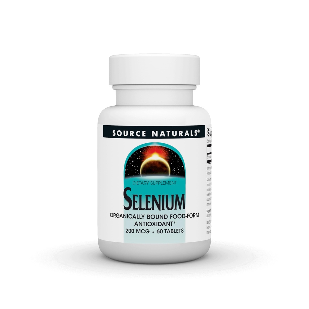 Sursa Naturals Seleniu, Organic Bound Food-Form Antioxidant*, 200 mcg - 60 comprimate