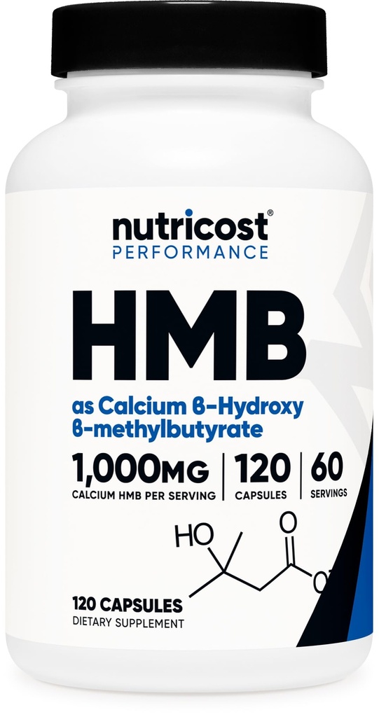 Nutricost HMB (Beta-Hidroxy Beta-Metilbutirat) 1000 mg (120 capsule) - 500 mg per capsulă, 60 Servings - Gluten Free și non-GMO