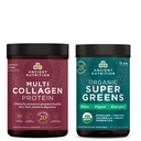 Nutriție antică organică SuperGreens pulbere, 25 Serviri + Multi Colagen Pulbere de proteine, Nearomat, 45 Serviri