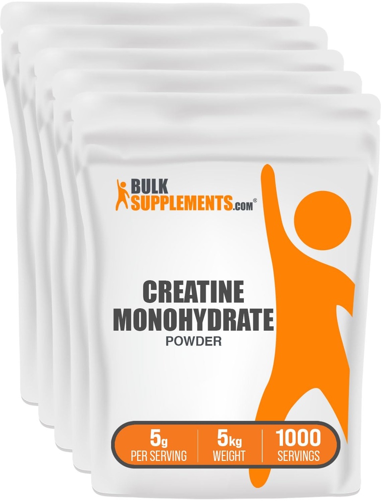 BulkSupplements.com Creatina pulbere monohidrat - Createin Supplement, Micronited Creatin, Creatine Powder - Neflavored & Gluten Free, 5g (5000 mg) per Servings, 5kg (11 lbs) (Pachet de 5)