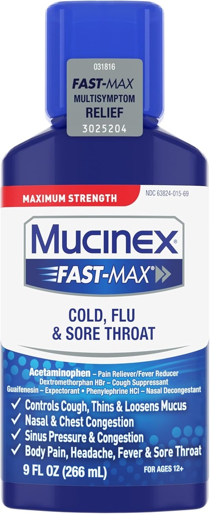 Mucinex Rece, Flu, & Sore Ghroat Relief Liquid, 9 Fl Oz
