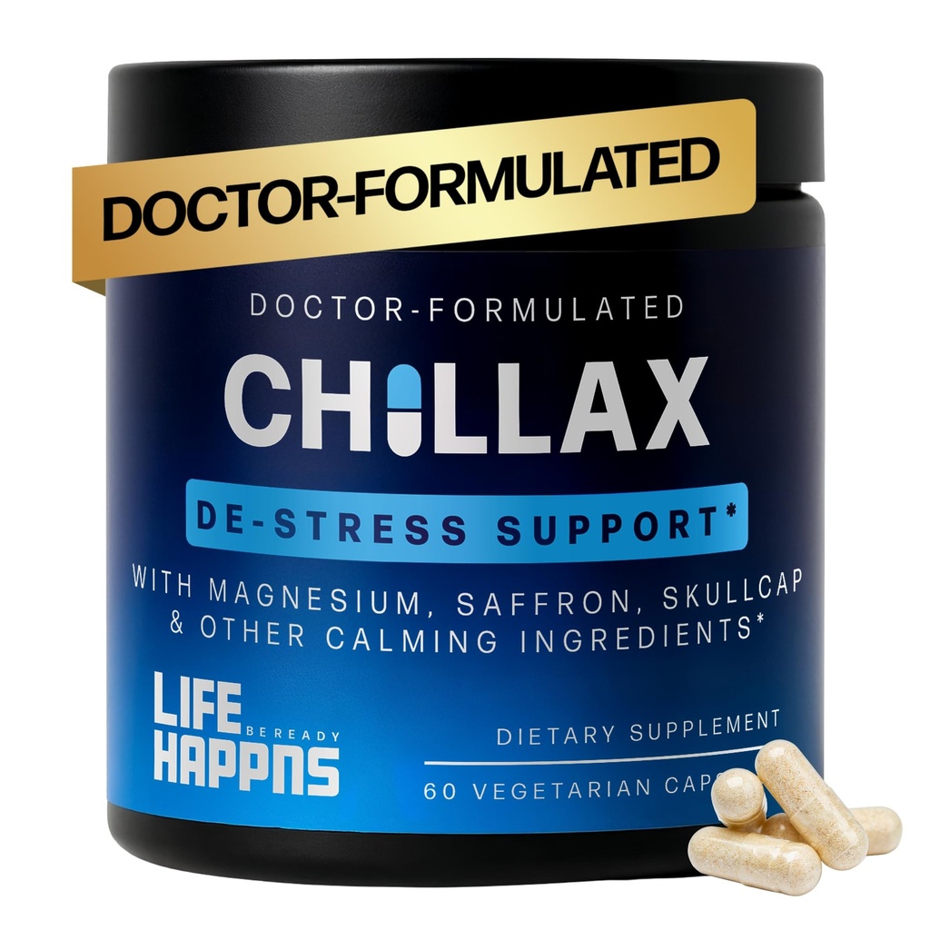 Life Happns Chillax, supliment de suport calm, L Theanin, Magneziu, GABA și Saffron Suplimente pentru relaxare, Natural Mood Health Support pentru adulți, calmant și relaxant, 60 capsule