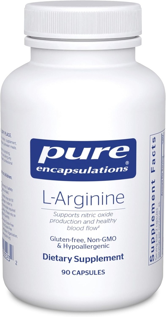 Pure Encapsulations L-Arginină - 1400 mg - Suport de producție oxid de azot - Heart Health & Blood Flow - Gluten Free & Non-GMO - 90 capsule