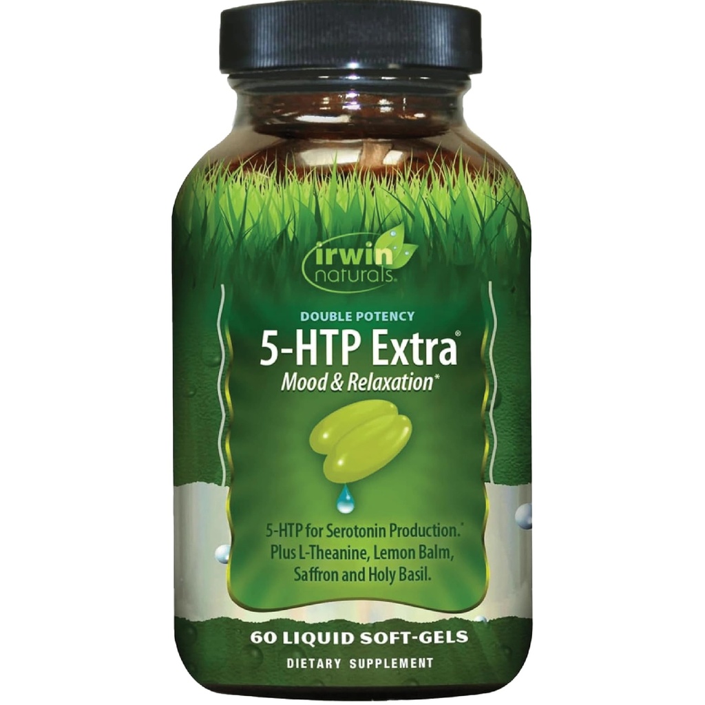 Irwin Naturals Dublu potenta 5-HTP Extra - 60 lichid Soft-Gels - pentru relaxare si productia de serotonina - 30 Serviri