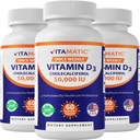 Vitamatic 3 Pachet Vitamina D3 50000 UI (sub formă de Colecalciferol), O dată pe săptămână doză, 1250 mcg, 60 Capsule vegetale 1 an de aprovizionare, Formula progresivă care ajută la deficitele de vitamine
