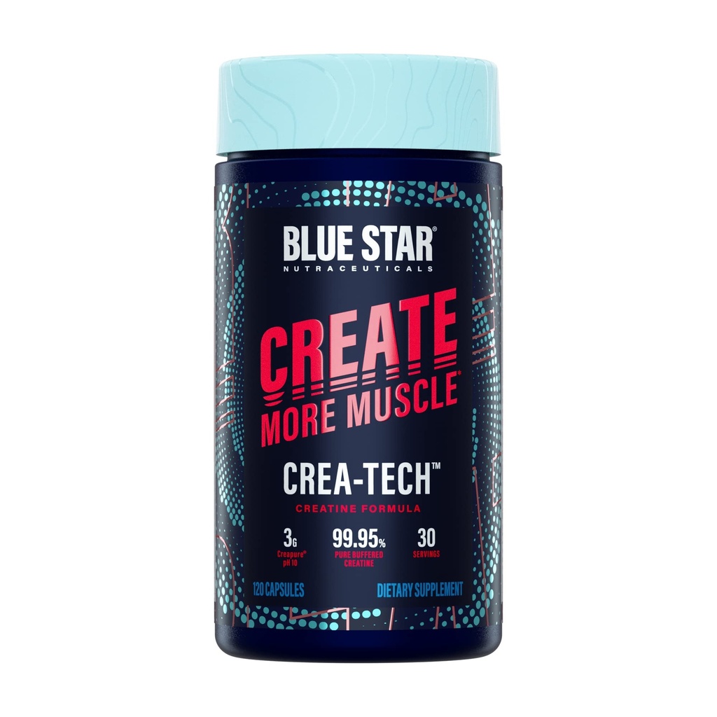 Blue Star Nutraceuticals CREA-TECH - Creatină Creapure Monohidrat - w/Electrolytes. Creatin + Electroliti capsule - Construi musculare şi creşte puterea 