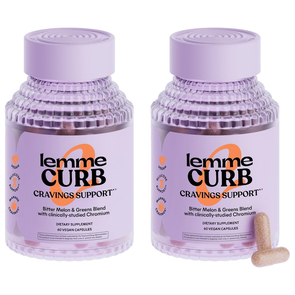 Lemme Curb - Cravings, Imbunatatirea metabolismului carbohidratilor, Managementul greutatii Suport, Studiat clinic Crom Picolinat, Bitter Melon, Ceylon Cinnamon & Greens Superfood - 60 Count (Pachet de 2)