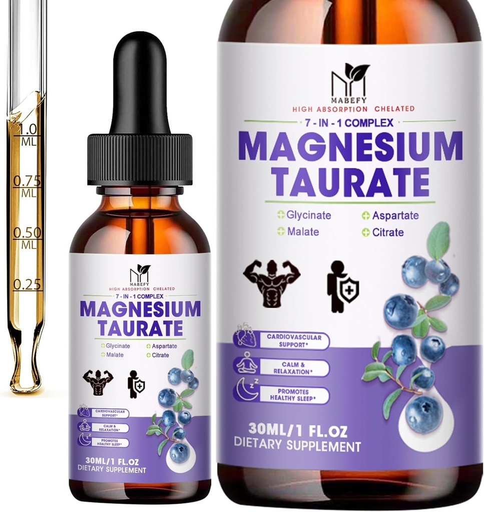 2 Pachete Taurate de magneziu lichid, Glycinate, Malate, Aspartate, Citrate calm Complex de magneziu Supliment pentru Cardiovasculare,Calm,Cramps Support