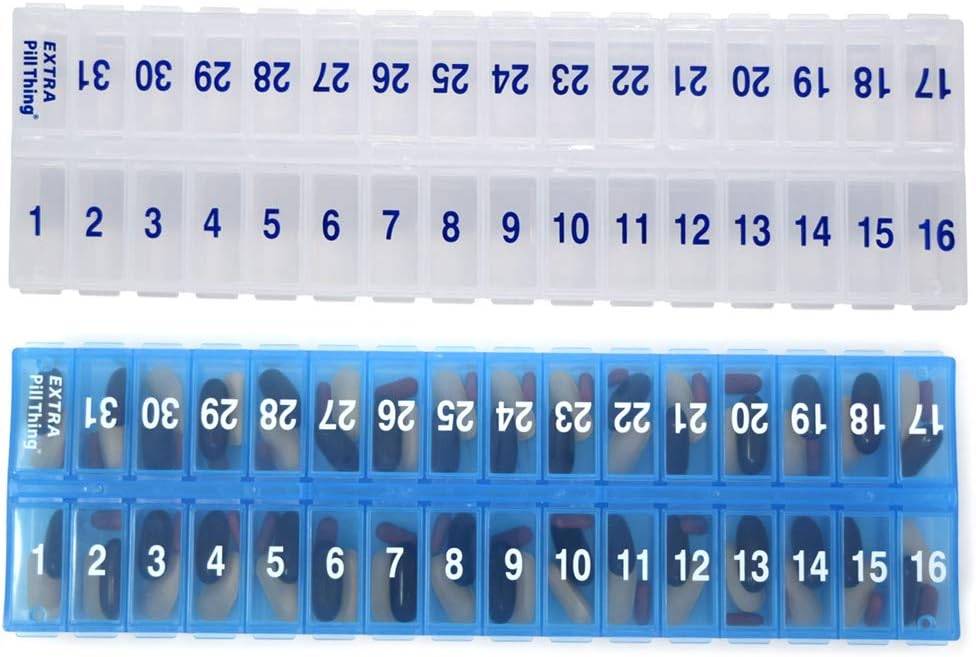 AM PM 31 zi o dată-o zi Organizatori lunar pastile - Compartiment mare cutii pastile Magazin medicamente pentru întreaga lună Plus Compartiment pentru pastile suplimentare (AM/PM Clear & Blue) BPA gratuit