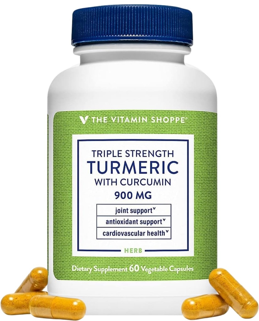 Puterea triplă de vitamina Shoppe Turmeric cu Curcumin 900 mg, susține mobilitatea comună și oferă beneficii antioxidante & 5mg Bioperine pentru a spori absorbția nutrient - o dată pe zi (60 capsule)