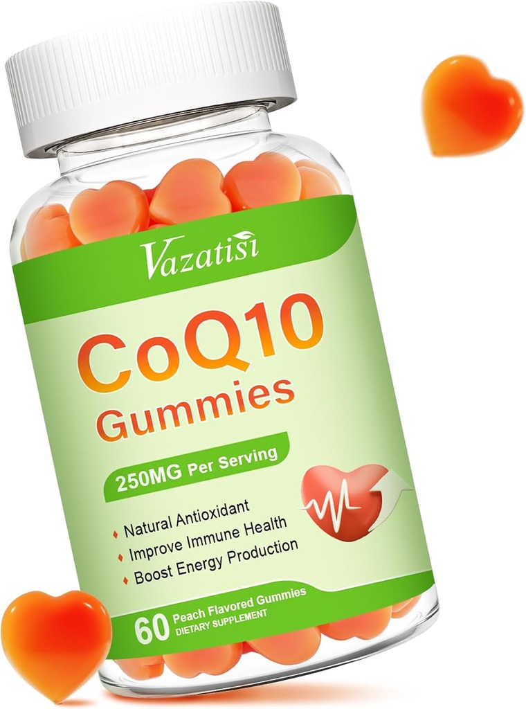 Gume mari de absorbţie CoQ10 250 mg, Plus Omega-3, Magneziu, Vitamina B12 pentru energie celulară, Brain & Antioxidant, 5X Coenzima de absorbţie mai bună Q10 Supliment - 60 Cts