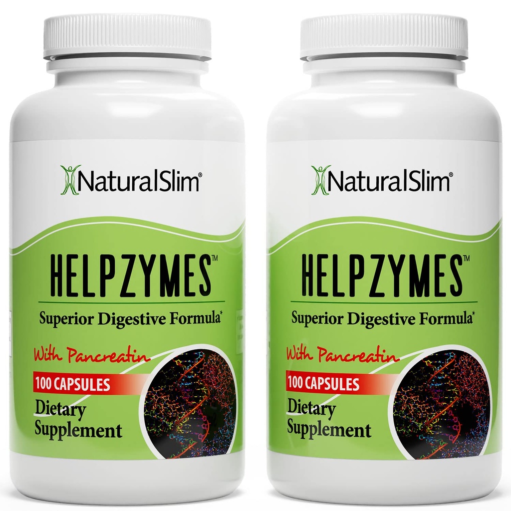 NaturalSlim Helpzymes, Enzyme Complex pentru adulţi cu Bromelain, Ox Bile, Pancreatin & Betaine HCL,100 capsule, 2 cutii