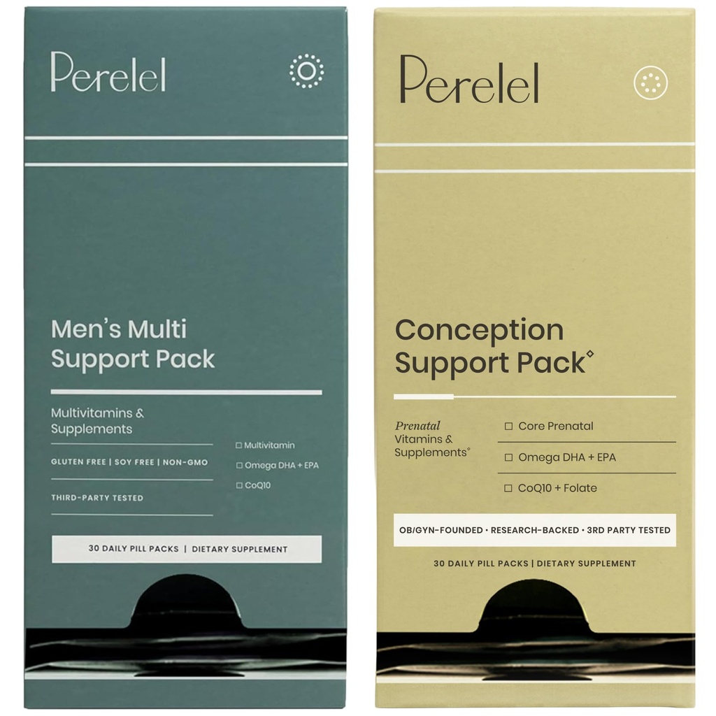 Perelel Conception Support Pack & Men Multi Support Pack, Multivitamine prenatale pentru fertilitate Wellness & Daily Multivitamine pentru wellness masculine, 60 Daily Pill Packs