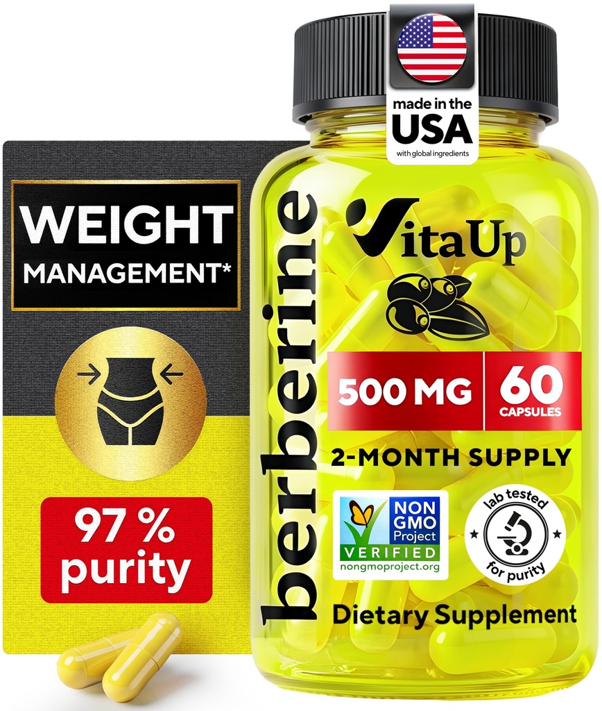 Berberine Supliment 500mg - Statele Unite ale Americii Made Berberine 500mg - non-GMO Berberine HCL - Berberine Suplimente pentru managementul greutății, energie, suport imun - 60 capsule