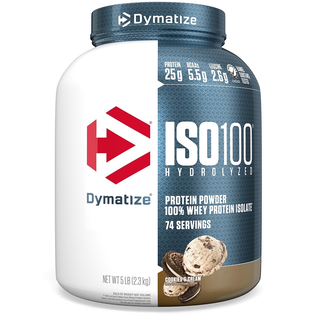 Dymatize ISO100 Whey pulbere de proteine Izolat, cookie-uri & Cream, 25g de proteine, 5 lire, 5,5g BCAAs, mai puțin de 120 Cal., Gluten gratuit, 1g grăsime, 1g zahăr, 2g carbohidrat (74 Servings)