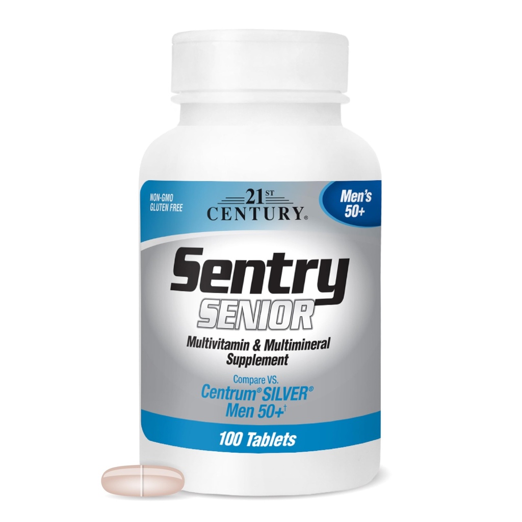 21st Century Sentry Senior Men 50Plus Tablete, White Unscented 100 Count
