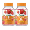 Complex B cu viață + vitamina D 10000 UI, Gummies Bundle - Tasting mare, Supliment de vitamine, Gluten gratuit, OMG-uri fără, Masticabil