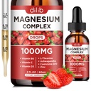 Triple Magneziu Complex Supliment, Magneziu Glicinate, Blend, Citrat Picături lichide 1000mg cu Ashwagandha, CoQ10, Vitamina B6, C, D, Zinc -Suport Calm Stress Relief, Bone, Muscle, Mood Vegan