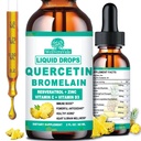 Querbetin cu picături lichide de bromelain, 4X mai puternice decât capsulele & pastile, 7-in-1 Organic Zinc Querbetin 1000 mg cu Bromelain 500 mg vitamina C D3 Imunity Support for Respiratory Health & Antioxidant