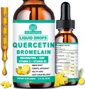 Querbetin cu picături lichide de bromelain, 4X mai puternice decât capsulele & pastile, 7-in-1 Organic Zinc Querbetin 1000 mg cu Bromelain 500 mg vitamina C D3 Imunity Support for Respiratory Health & Antioxidant