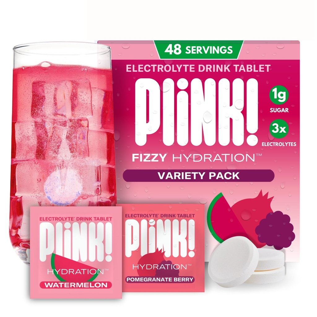 Plink! Fizzy Electrolyte Drink Tablets for Daily Hydration - 48ct Electrolyte Tablets + Sodiu, Potasiu, Magneziu, Low-Calorie, Low-Sugar Keto Electrolits Powder Hydration Packets Water Flavoring