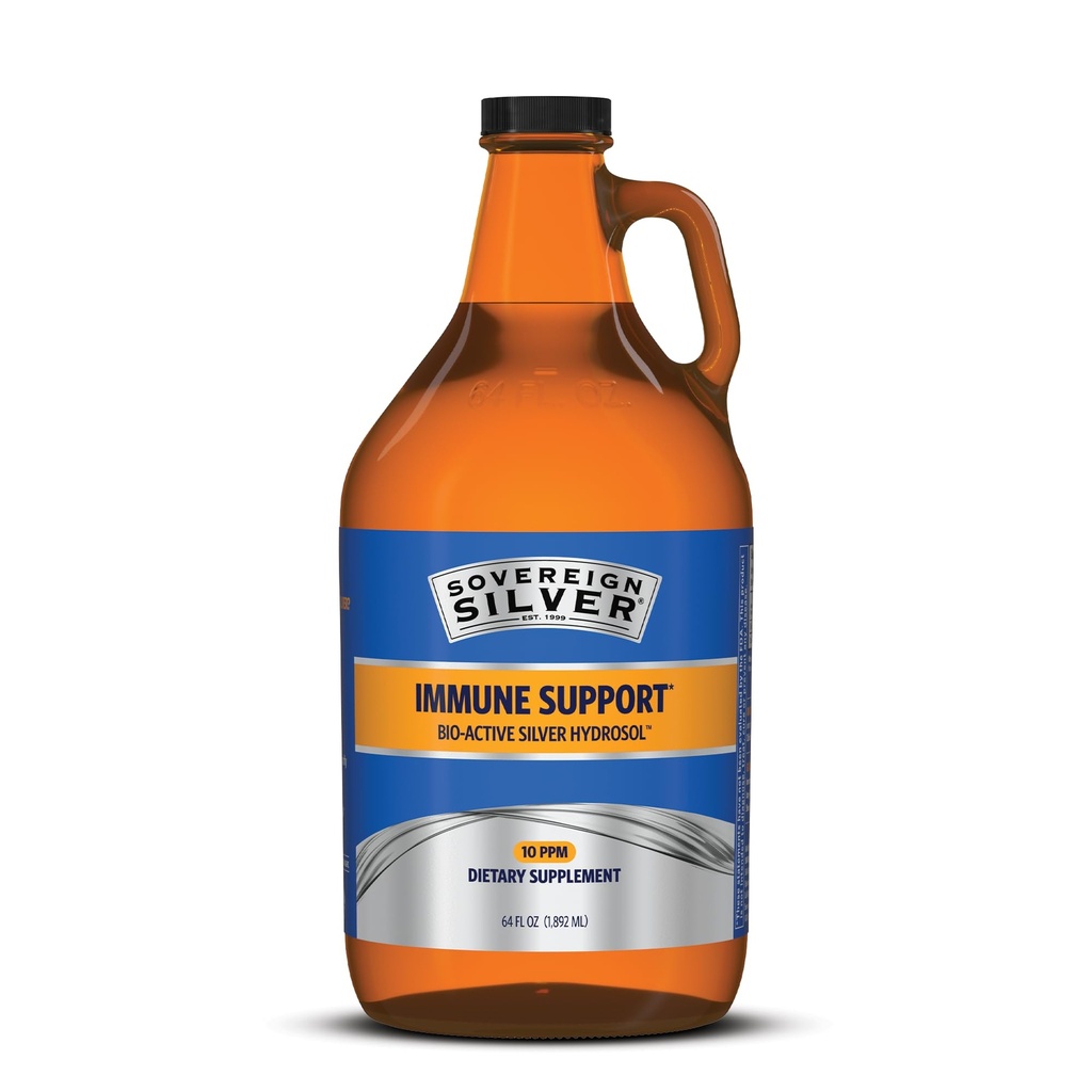 Suport imun de argint suveran - Argint coloidal, Hidrosol de argint bio-activ, 10 ppm, Top Twist lichid, 64 Fl Oz, (1,892 ml)