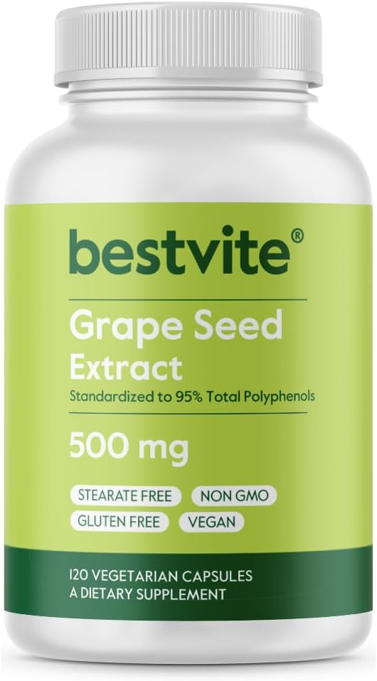 Extract de semințe de struguri BESTVITE 500mg (120 capsule vegetariene) - fără Steare - standardizate la 95% polifenoli