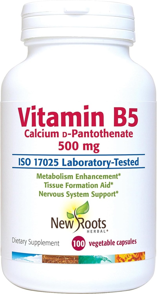 NOU ROOTS HERBAL Vitamina B5 (500 mg) cu supliment acid pantotenic de calciu vitamina B5 (100 capsule)
