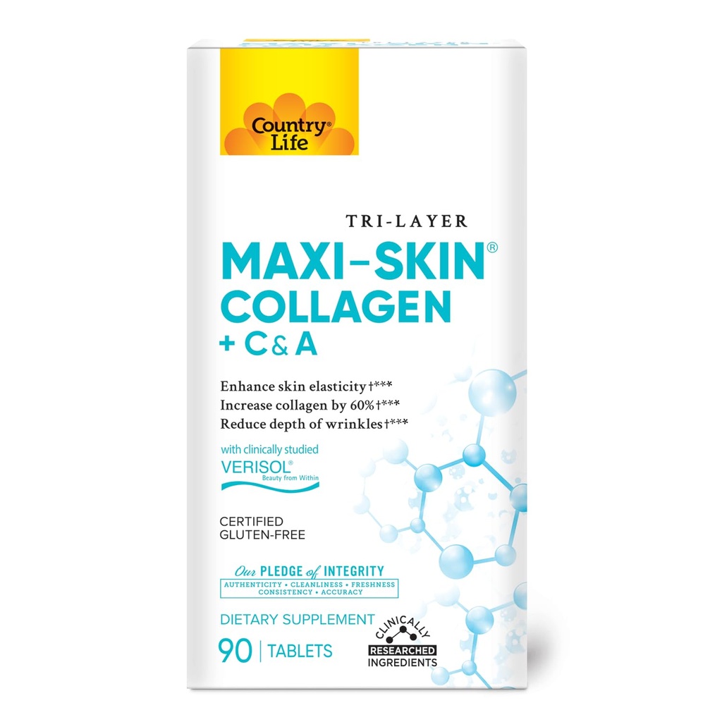Viaţa de ţară Verisol Colagen Peptides tablete - Reduce adâncimea de W[KB2] rinkles şi îmbunătăţiţi elasticitatea pielii-90 comprimate-Include vitamina A&C - Colagen pulbere pentru femei şi bărbaţi - Boost Skin Colagen cu 60%