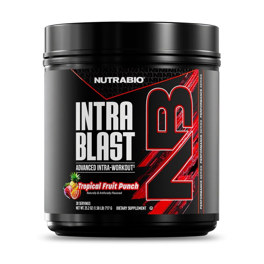 NutraBio Intra Blast Bcaa Pulbere Aminoacid Supliment, Electrolit & Hidratare Blend, Intra, Pre Antrenament & Recuperare musculară, 20g Eaa Amino Acids Pulbere, 5g Glutamina- fructe tropicale Punch, 30 Servire