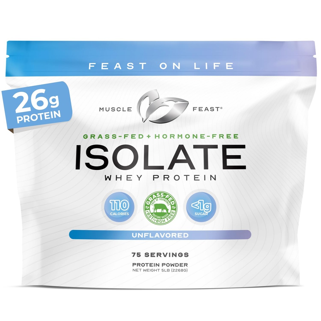 Muscle Fest Grass-Feed Proteina Whey Izolat, Toate naturale Hormone gratuit Pasturi crescute, Whey Izolat Pulbere de proteine pentru bărbați și femei, curat, non-GMO & Gluten-Free, Proteina izolata - Nearomat, 5lb