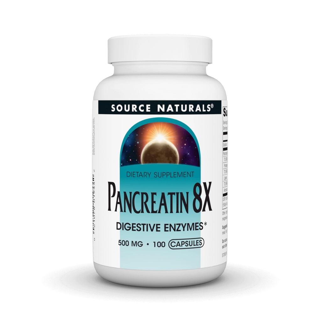 Sursa Naturals Pancreatin 8X, 500 mg enzime digestive - 100 capsule
