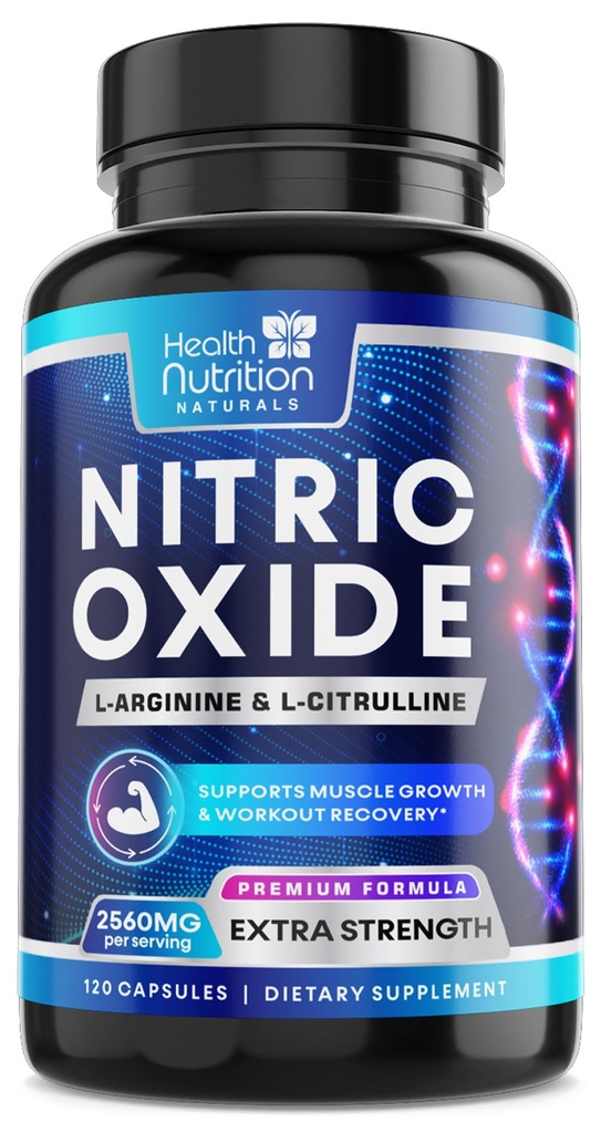 Oxid de azot Booster 2560 mg - Extra Putere L Arginina & Citrulină Supliment pentru bărbaţi şi femei - Premium musculare de susţinere Booster azotat - Natural Energy & Heart Health Support - 120 capsule