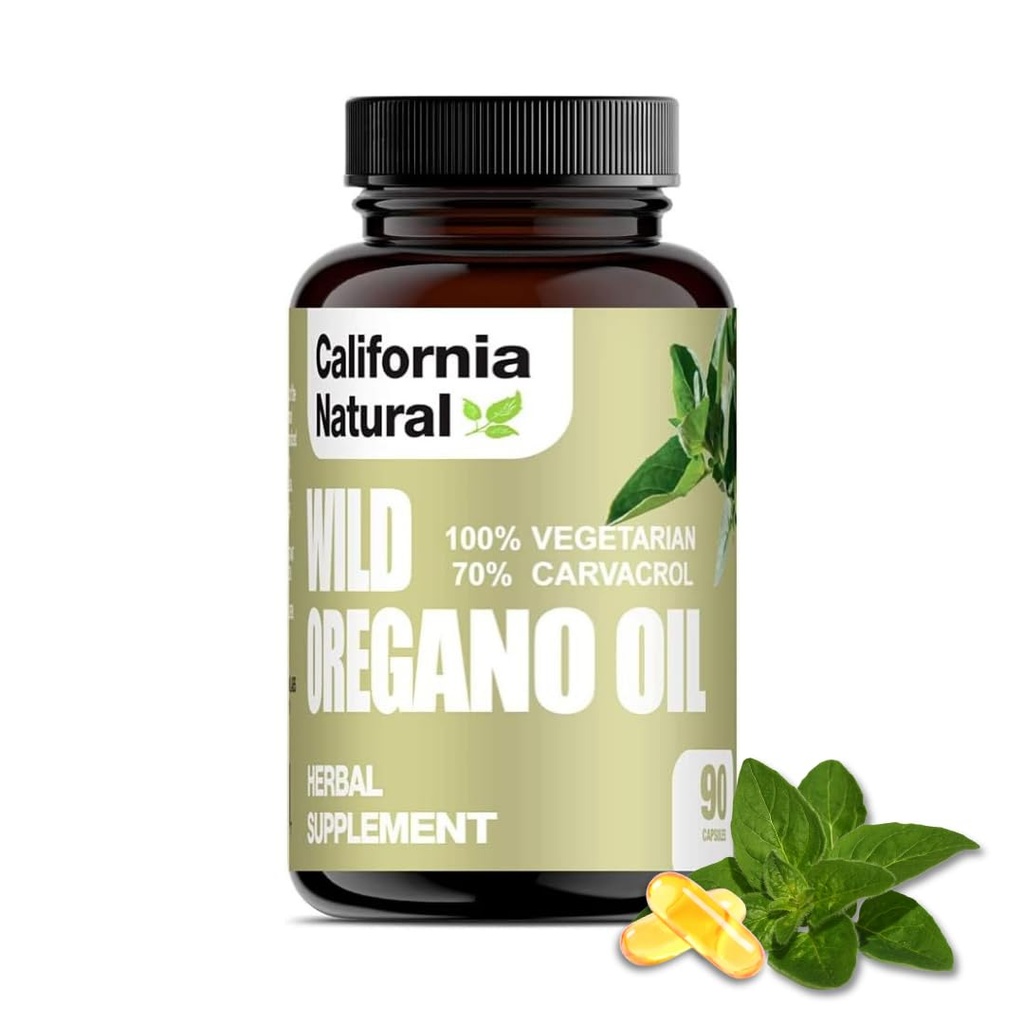 Wild Oregano Oil Vegetarian Soft Capsules - California Natural - Immune System & Digestive Support - Promovează Gut Health & Healthy Digestion - 100% Vegetarian - 70% Carvacrol - Herbal 90 conta